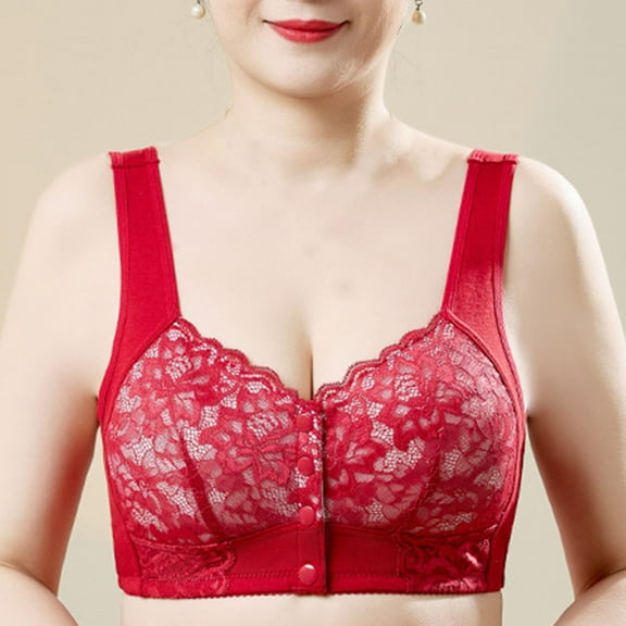Under $10 Push Up Bras for Older Women Plus Size No Underwire Full Coverage Front Button Lace Underwear Bralettes Everyday Bra for Women