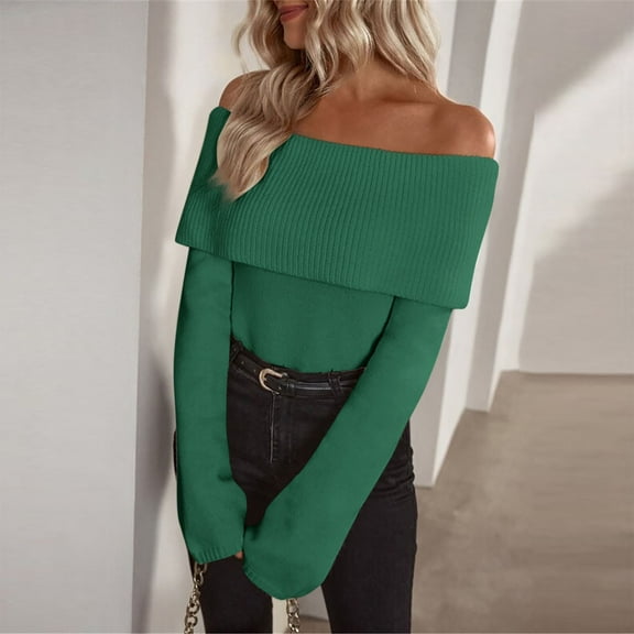 Under$10 Teyfeniy Off The Shoulder Sweater for Women Cable Knit Long Sleeve Cute Pullover Fashion Solid Color Soft Fall Winter Comfy Casual Stylish Sweater Tops for Women