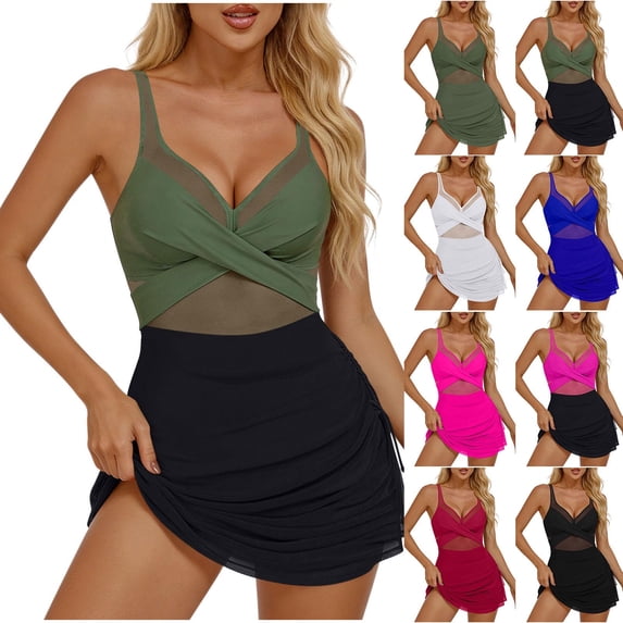 Under 10$ Women's Bathing Suit One Piece Swimsuits Solid Color Backless Strap Bikini Swimsuit Mesh Bikini Set