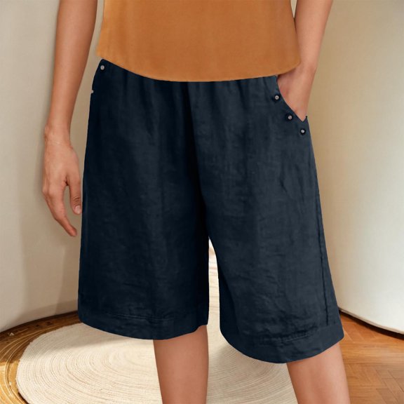 Under $10 Women's Shorts, Xunlbb Fashion Women Summer Elastic Waist Pocket Pants Casual Button Solid Half Shorts Pant