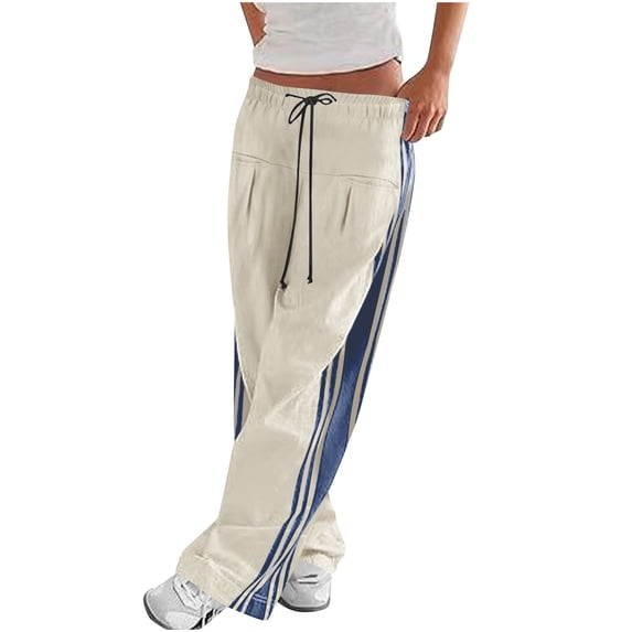 Under $10 Women's Striped Color Block Sweatpants, Elastic Waist Drawstring Athletic Joggers Baggy Slacks with Pockets
