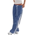thumbnail image 1 of Under $10 Women's Striped Color Block Sweatpants, Elastic Waist Drawstring Athletic Joggers Baggy Slacks with Pockets, 1 of 7