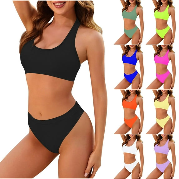 Under 10$ Womens Bikini Swimsuits Solid Backless Bikini Bandage Two-Pieces Swimwear Swimsuit Beachwear Set