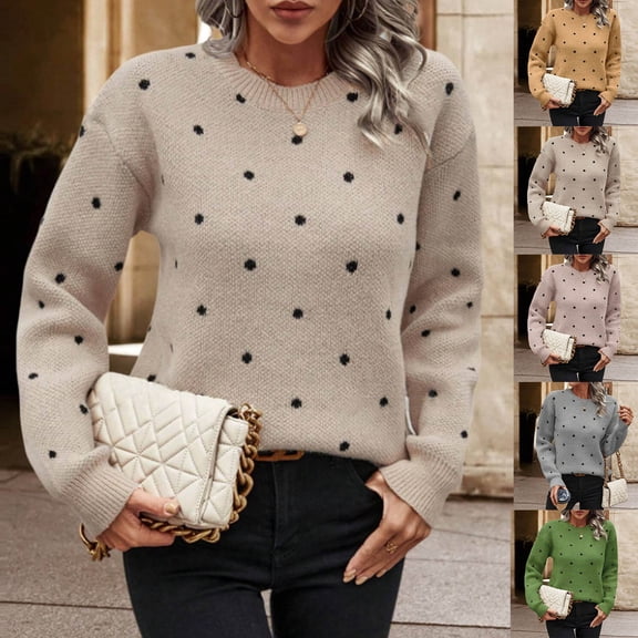 Under $10 Womens Long Sleeve Tops, Fashion Women's Casual Semi High Neck Solid Color Round-Neck Sweater, Fall Clothes