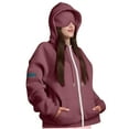 thumbnail image 1 of Under $10 Womens Sweatshirts, Women's Zip Up Hoodies Sweatshirts Clothes Teen Girl Fall Casual Drawstring Jackets With Pockets Overcoat, Wine XL, 1 of 9