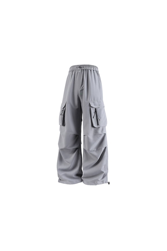 Under $10 Womens Windbreaker Pants with Pockets High Waist Straight Wide Leg Cargo Pant Loose Fit Casual Outdoor Hiking Rain Pants Gray XXL