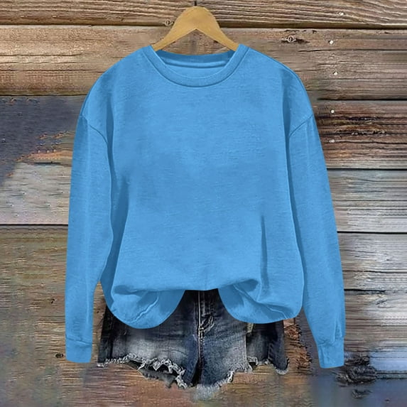 Under10 Yteetum Women's Crewneck Sweatshirts Oversize Loose Fitting Hoodless Sweatshirts Tops Womens Casual Solid Round Neck Lightweight Comfort Long Sleeve Sweatshirts Outerwear Fall Clothing