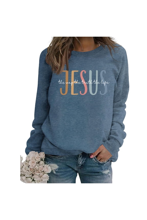 Under 10 dollars! Christian Sweatshirts for Women Jesus Sweatshirt Religious Faith Long Sleeve Graphic Shirts Bible Verse Sweater