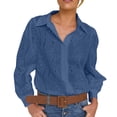 thumbnail image 1 of Under 10 dollars! Hollow Out Shirts for Women Lapel Button Down Puffed Sleeve Blouse Casual Flower Petal Business Work Out Tops, 1 of 9
