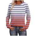 thumbnail image 1 of Under 10 dollars! Long Sleeve Striped Shirts for Women Oversized Fall Fashion Gym Tops Dressy Casual Crewneck Sweatshirt Trendy Outfits, 1 of 8