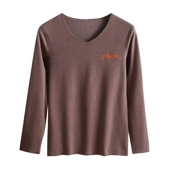 Under 10 dollars! Long Sleeve T Shirts for Women V Neck Casual Cute Tops Loose Fit Fall Winter Basic Clothing Fleece Thermal Clothes