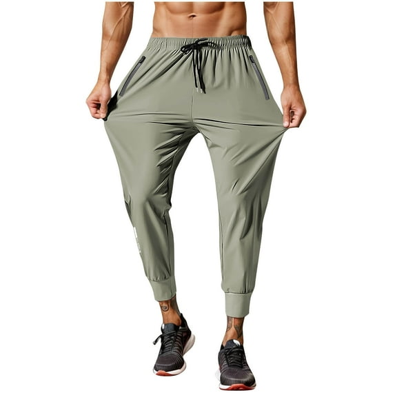 Under 10 dollars! Men's Athletic Jogger Solid Color Quick Dry Work Pants Elastic Waist Outdoor Training Sweatpants with Zipper Pockets