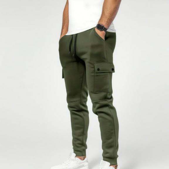 Under 10 dollars! Men's Casual Cargo Pants Workout Hiking Joggers Drawstring Sweatpants with Pockets