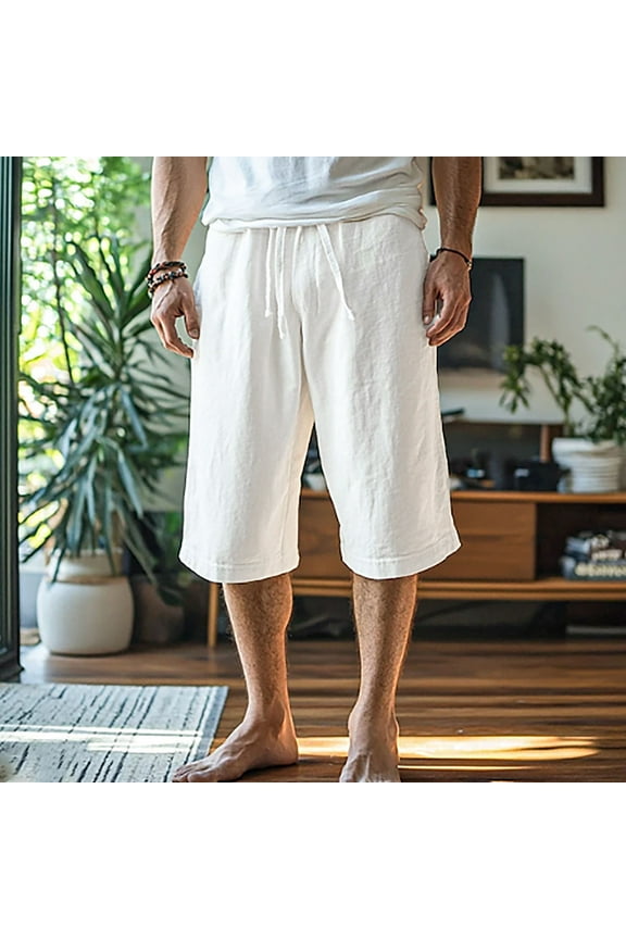 Under 10 dollars! Men's Casual Lightweight Workout Cotton Linen Summer Beach 15Inch Inseam Shorts