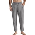 thumbnail image 1 of Under 10 dollars! Men's Cotton Linen Casual Pants, Solid Color Basic Vacation Drawstring Pants Lightweight Loose Trousers with Pockets, 1 of 5
