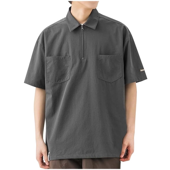 Under 10 dollars! Men's Summer Casual Quarter Zip Short-Sleeved T-Shirt Solid Color Lightweight Loose Short Sleeve Shirt