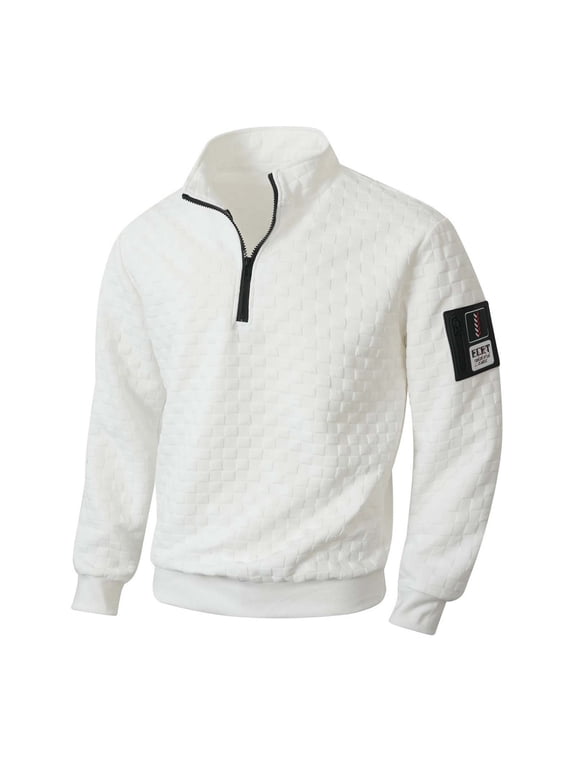Under 10 dollars! Men's Warm Zipper Pullover Sweater Stand Collar High Neck Soft Solid Color Long Sleeve Sweater