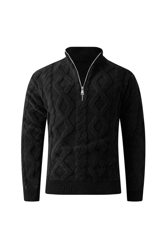 Under 10 dollars! Men's Winter Cable Zipper Turtleneck Jacquard Pullover Sweater, Quarter Zip Cable Knit Sweater, Fashionable and Slim fit