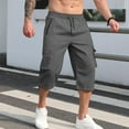 thumbnail image 1 of Under 10 dollars! Mens Cargo Capri Pants Casual Drawstring Elastic Waist Capris Lightweight Athletic Workout Pants with Pockets, 1 of 9