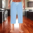thumbnail image 1 of Under 10 dollars! Mens Casual Capri Pants Elastic Waist Lightweight Breathable Lounge Loose Fit Cropped Pants Beach Vacation Shorts, 1 of 7