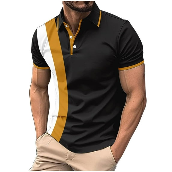 Under 10 dollars! Mens Golf Shirts 2025 Short Sleeve Casual Tshirt Color Block Slim Fit Golf Shirt