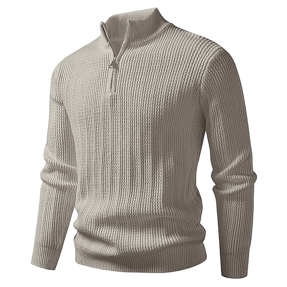 Under 10 dollars! Mens Quarter Zip Knit Sweater Long Sleeve Casual Ribbed Pullover Classic Autumn Lightweight Jumper
