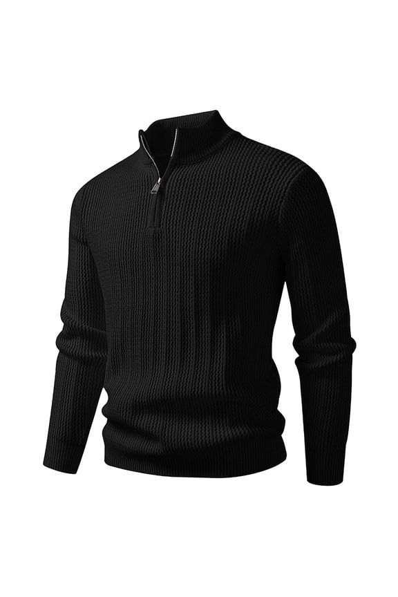 Under 10 dollars! Mens Quarter Zip Knit Sweater Long Sleeve Casual Ribbed Pullover Classic Autumn Lightweight Jumper