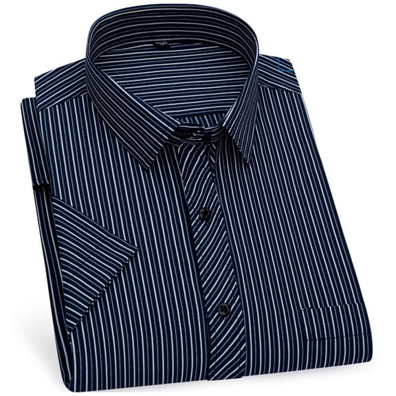 Under 10 dollars! Mens Striped Business Casual Shirt Short Sleeve Turn-Down Collar Slim Fit Non-Iron Button Down Top