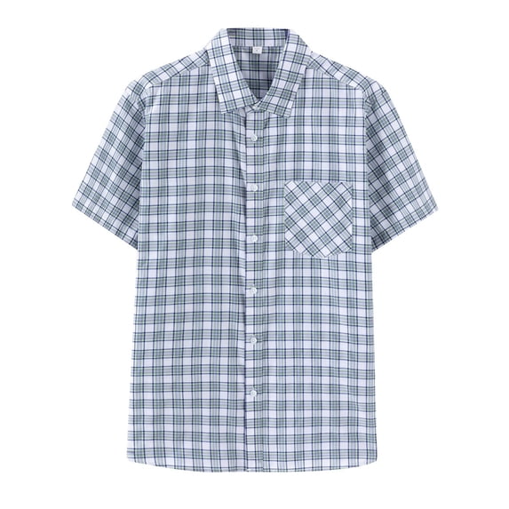Under 10 dollars! Mens Summer Plaid Dress Shirt Short Sleeve Button Down Cuban T-Shirts Western Casual Checkered Button Up Shirts