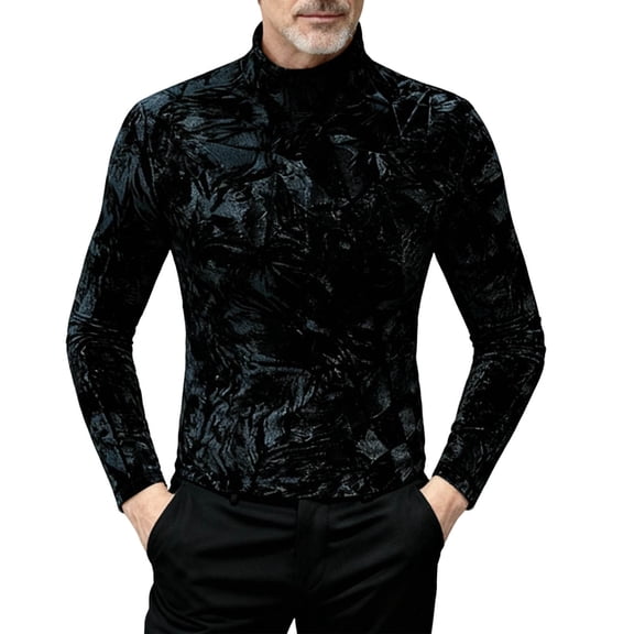 Under 10 dollars! Mens Velvet Turtleneck Sweater Long Sleeve Solid Color T-Shirts Basic Slim Fit Pullover Tees