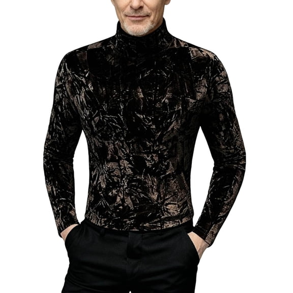 Under 10 dollars! Mens Velvet Turtleneck Sweater Long Sleeve Solid Color T-Shirts Basic Slim Fit Pullover Tees
