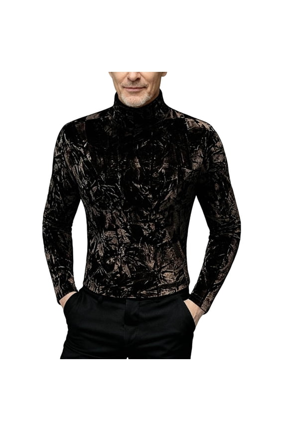 Under 10 dollars! Mens Velvet Turtleneck Sweater Long Sleeve Solid Color T-Shirts Basic Slim Fit Pullover Tees