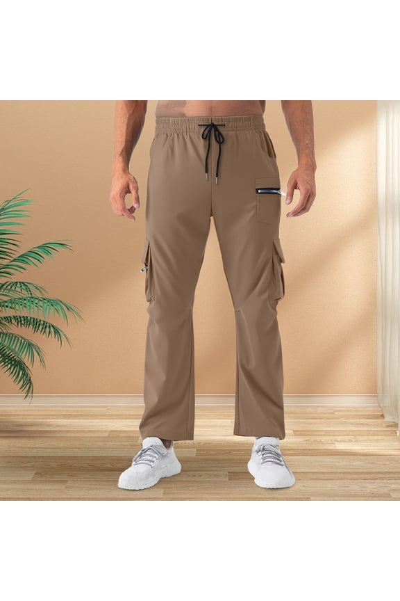Under 10 dollars! Mens Work Cargo Pants Lightweight Performance Athletic Baggy Joggers Stretchy Tapered Pants with Zipper Pockets