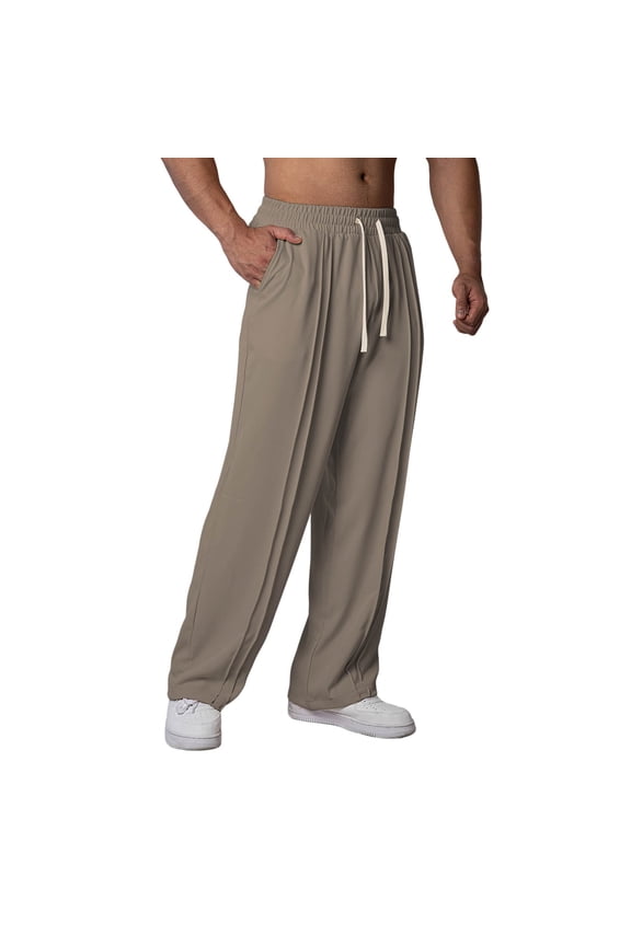 Under 10 dollars! Pantalones aire Libre Hombres Pantalones deportivos sólido pierna recta Largos Cintura elástica cordón Activo