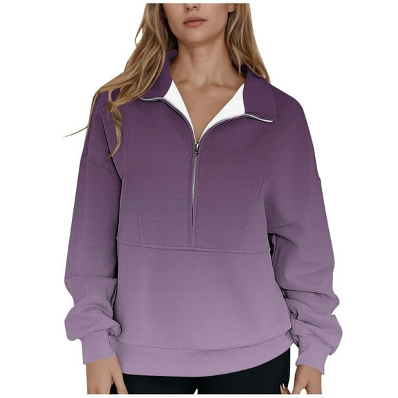 Under 10 dollars! Quarter Zip Sweatshirt for Women Oversized Long Sleeve Gradient Casual Hoodie Trendy Fall Sweatshirts 2025