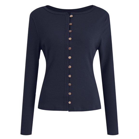 Under 10 dollars! Slim Fit Knit Cardigan for Women Long Sleeve Round Neck Tunic Sweater Button Down Fall Winter Fashion Casual Solid Tops