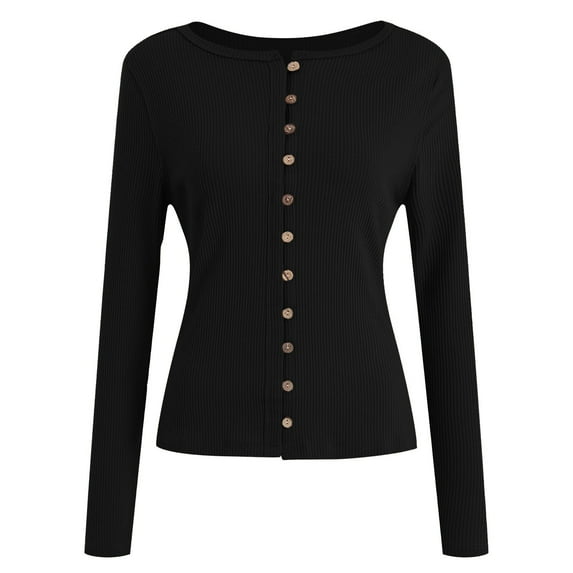 Under 10 dollars! Slim Fit Knit Cardigan for Women Long Sleeve Round Neck Tunic Sweater Button Down Fall Winter Fashion Casual Solid Tops