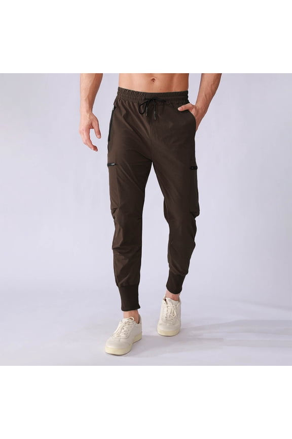Under 10 dollars! Sports Pants Men Multiple Pockets Elastic Running Pants Drawstring Workwear Pantalones para Hombres Trousers