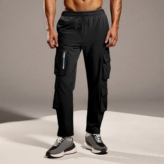 Under 10 dollars! Stretch Cargo Pants for Men Elastic Waist Drawstring Utility Work Trousers Athletic Tacitcal Fishing Chino Pants