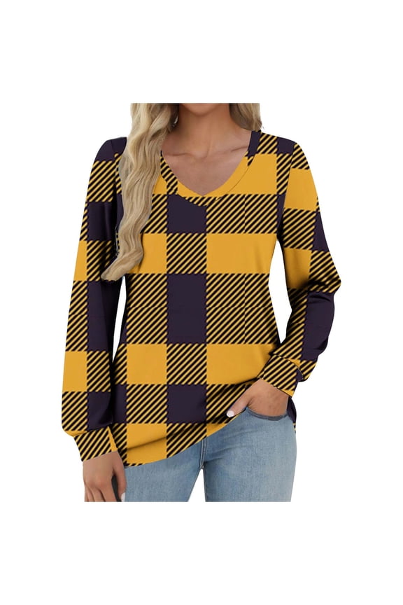 Under 10 dollars! Women Long Sleeve Tops Shirts V Neck Loose Fit Soft Casual Solid Color T-Shirts Fall Clothing 2025 Teacher Clothes