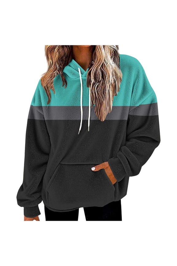 Under 10 dollars! Women's Fuzzy Fleece Oversized Hoodie Faux Fleece Long Sleeve Drawstring Hoodie Double Fuzzy Fall Hoodies with Pocket