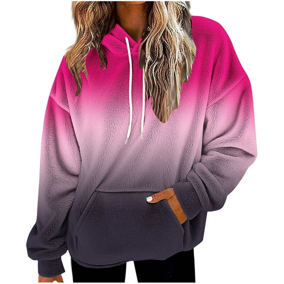Under 10 dollars! Women's Sweatshirt Sherpa Fleece Hoodie Oversized Pullover Fuzzy Pullover Gradient Color Casual Loose Winter Tops