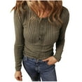 thumbnail image 1 of Under 10 dollars! Womens Long Sleeve Shirts Slim Fit Tops Button Down Crew Neck Casual Fashion Outfits Knit Trendy T-Shirts Clothing, 1 of 5