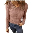 thumbnail image 1 of Under 10 dollars! Womens Long Sleeve Shirts Slim Fit Tops Button Down Crew Neck Casual Fashion Outfits Knit Trendy T-Shirts Clothing, 1 of 5