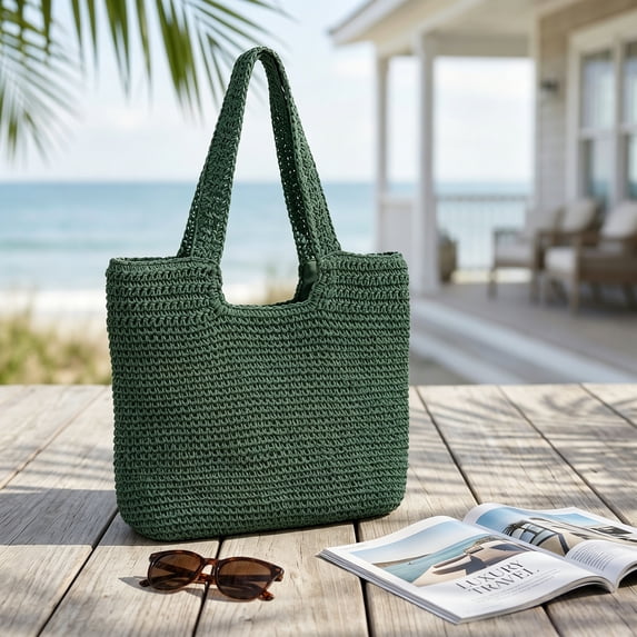 Under $15 Clearance Beach Bags,Woven Straw Tote Bags,Large Beach Bag, Weaving Swim Shopping Travel Bag Waterproof