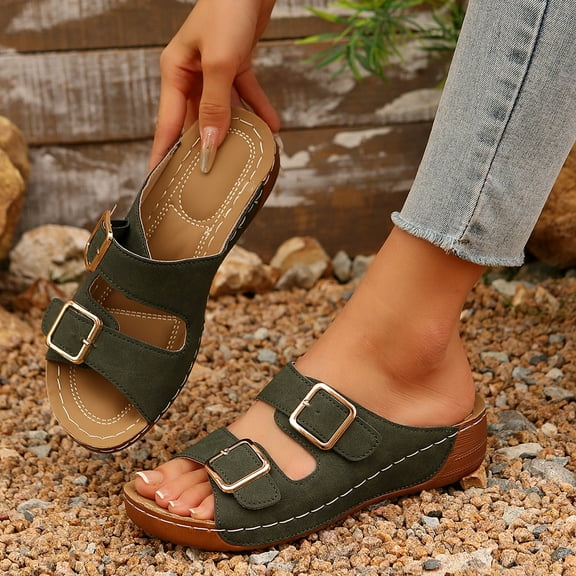 Under $15 Sandals Women, Xunlbb Fashion Women Casual Round Head Comfy Slippers Beach Casual Slipsole Shoes(Green,Size:41)