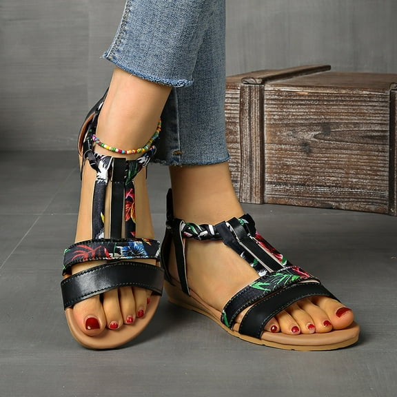 Under $15 Sandals Women, Xunlbb Fashion Women Casual Round Head Sandals Comfy Beach Casual Shoes(Black,Size:37)