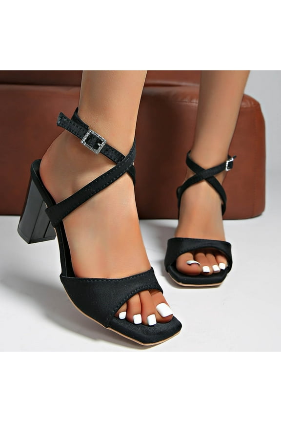 Under $15 Sandals Women, Xunlbb Fashion Women Casual Round Head Sandals Comfy Casual High Heels Shoes(Black,39)