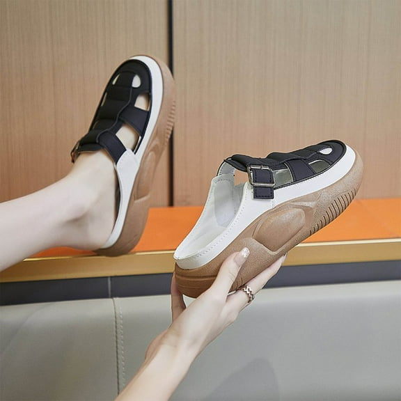 Under $15 Sandals Women, Xunlbb Muffin Thick Bottom Middle Heel Half Slippers, Summer Outdoor Women's Sandals, Shoes Sandals(Black,38)