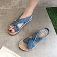 thumbnail image 1 of Under $15 Sandals Women, Xunlbb Sandals Women Wear Straw Linen Roman Sandals Elastic Flat Women's Shoes In Summer(Blue,Size:39), 1 of 5
